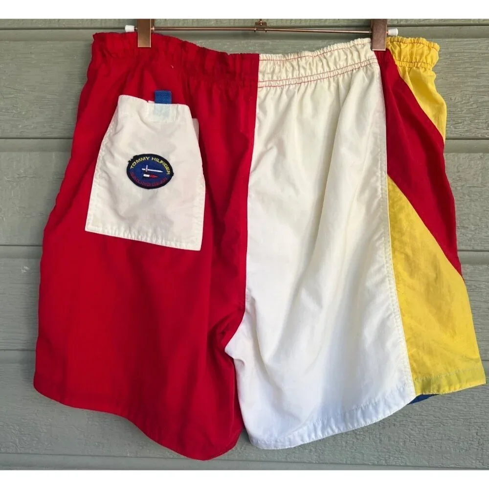 Vintage Tommy Hilfiger Sailing Team Swim Trunks Mens Large Nautical Colorblock
